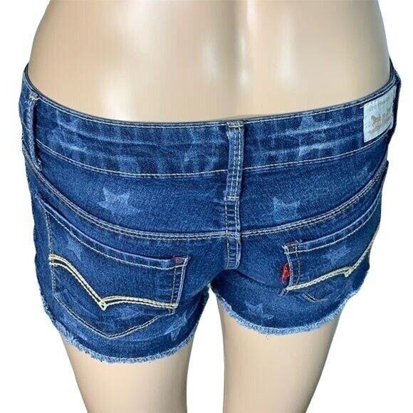 Levis Womens Denim Blue Jean Shorts Star Print Raw Hem Shorty Short Size 0 - Picture 5 of 10
